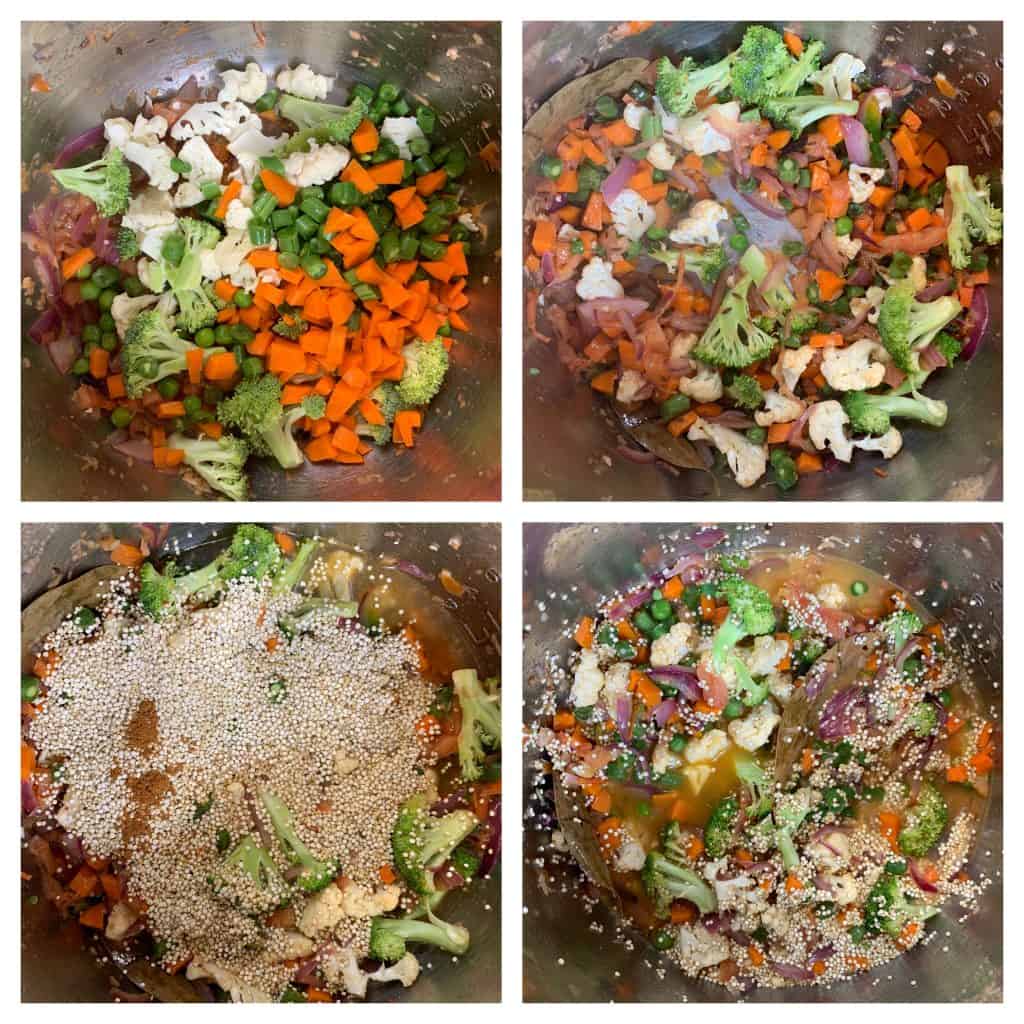A flavorful healthy one pot meal of pulao made with quinoa and fresh cut vegetables