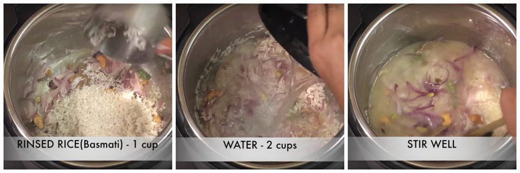 step to add rice water and pressure cook collage