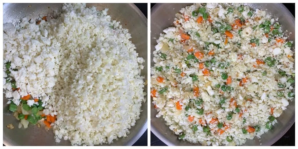 step to add paneer and cauliflower rice collage