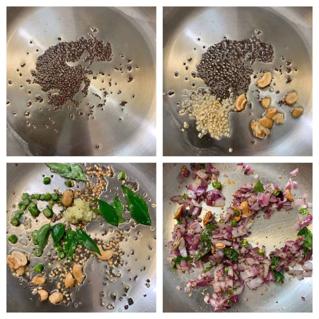 step to prepare tempering and saute onions collage
