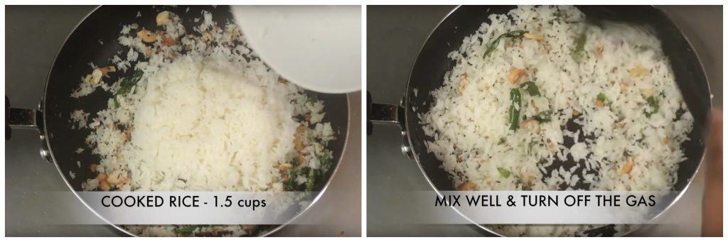 step to add cooked rice and mix well collage