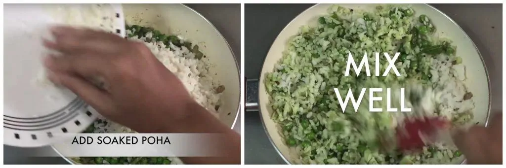 step to add soaked poha and mix collage