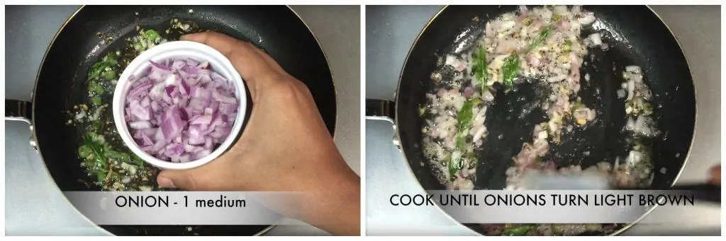 step to saute onion till they turn brown collage