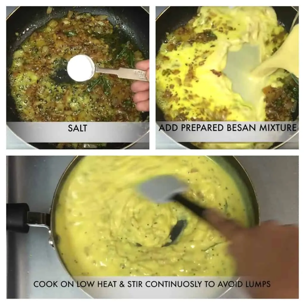 step to add besan mixture collage