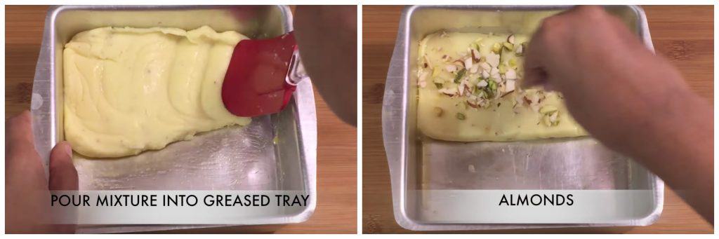 step to set the burfi in a tray collage