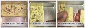 step to the milk powder burfi into squares collage