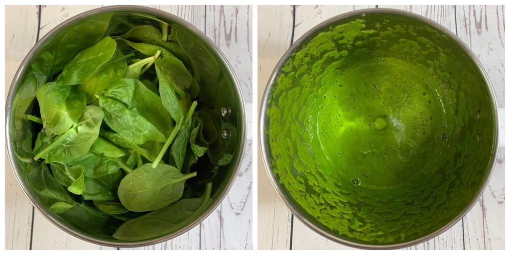step to puree spinach in a blender collage