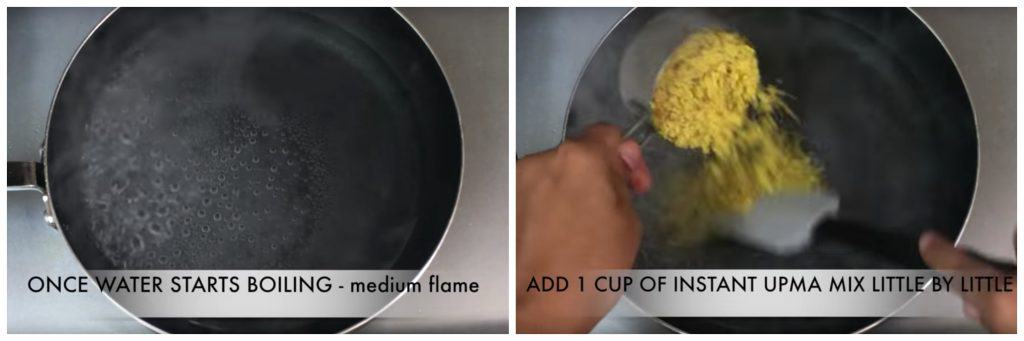 step to add the instant rava mix in water collage