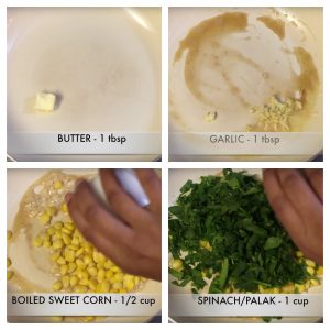 step to cook corn spinach in butter collage