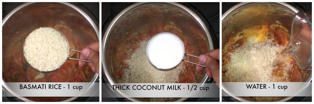 step to add coconut milk and rice collage