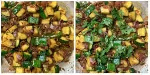 step to add cilantro to zucchini stir fry collage