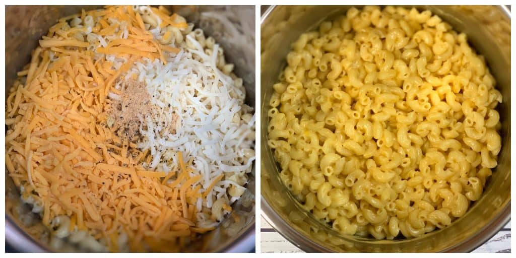 step to add cheese to cooked pasta collage