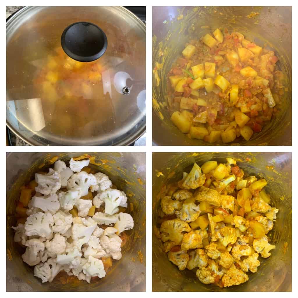 step to add cauliflower and pressure cook collage