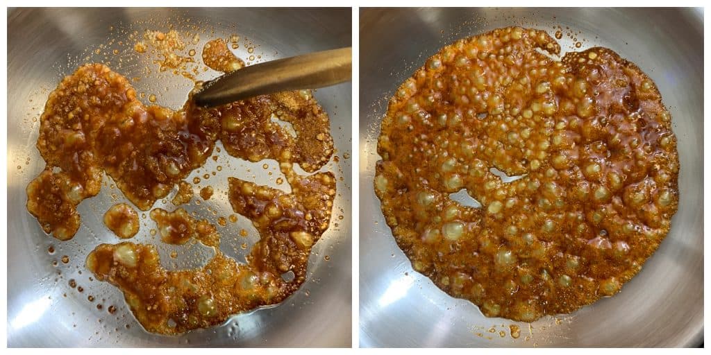 step to caramelize jaggery collage