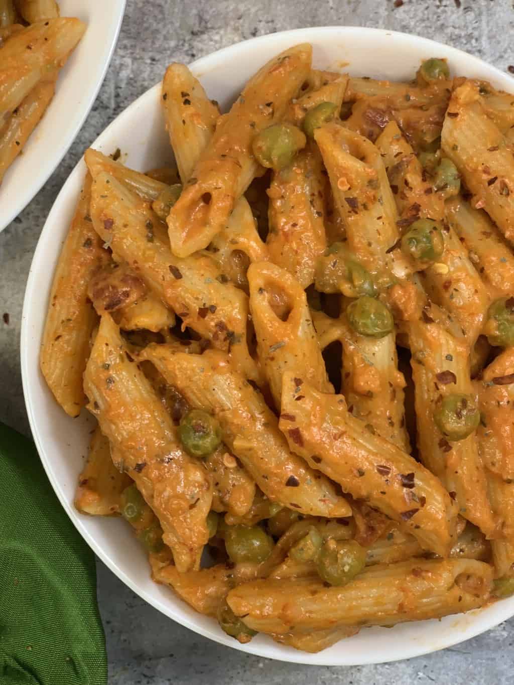 creamy tomato pasta served in a bowl