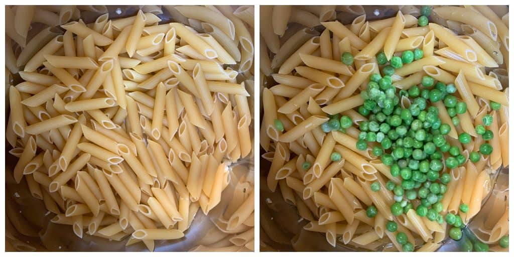 step to add pasta and green pasta collage