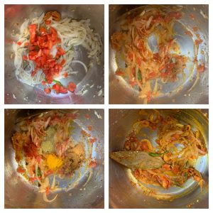step to cook tomatoes and cook with spices collage