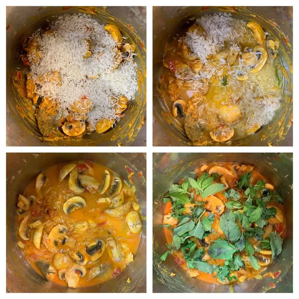 step to add rice mint and pressure cook collage