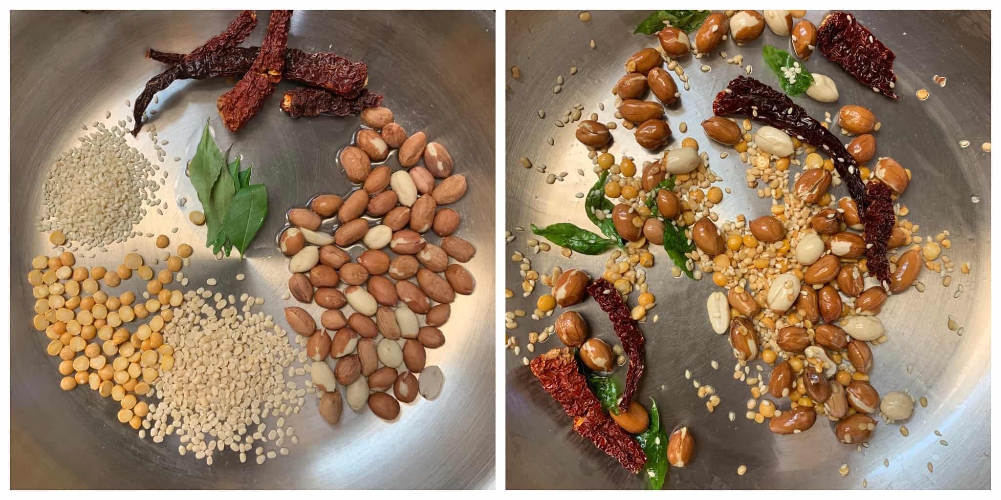 step to dry roast the lentils and peanuts collage