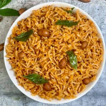 peanut rice served in a bowl