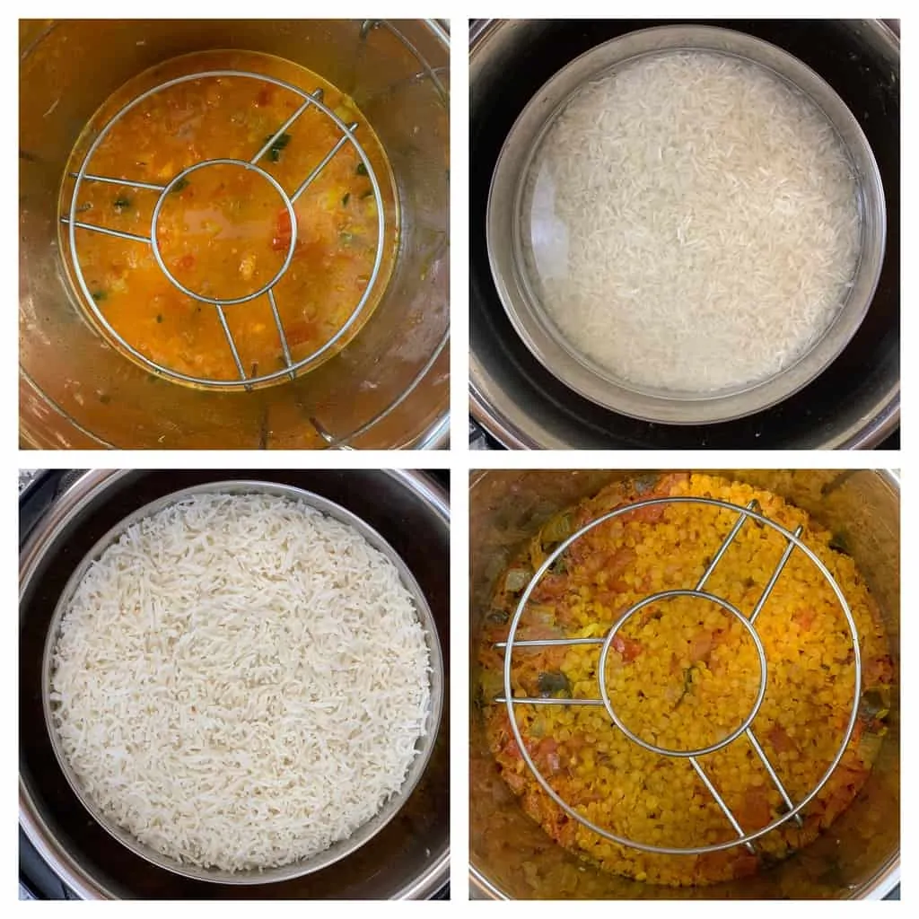 stesp to cook red lentils and rice pot in pot collage