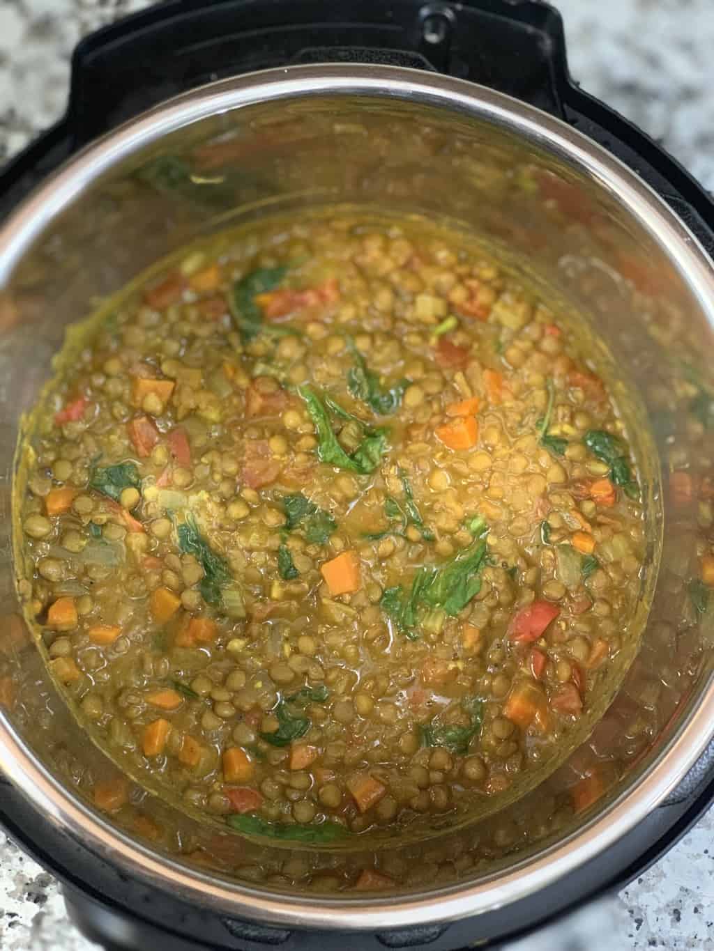 spinach and lentil soup in a instant pot insert