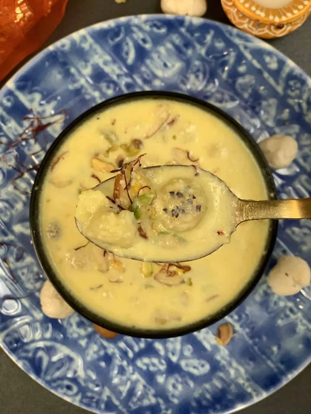 makhana kheer served in a bowl garnished with nuts 