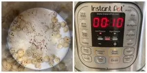 step to add powdered makhana and milk and pressure cook collage