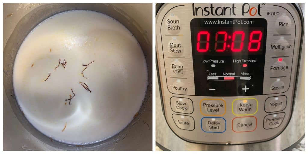 step to add the milk in the instant pot and pressure cook vermcielli kheer collage