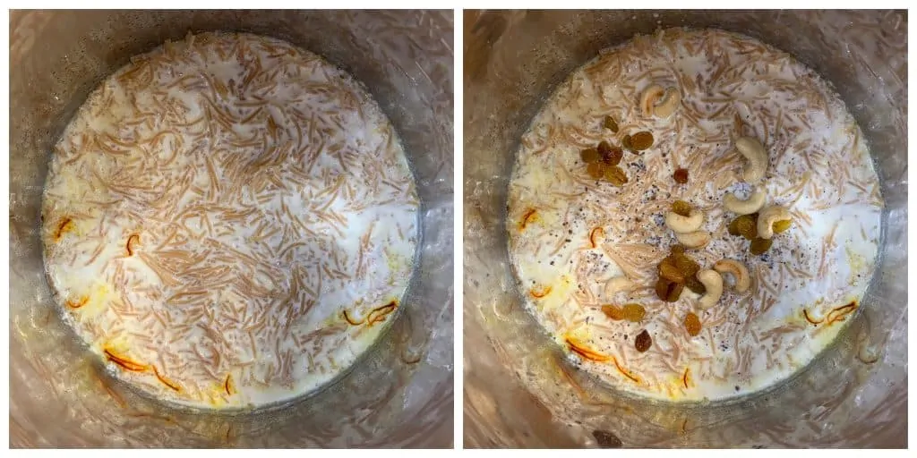 step to add roasted nuts to cooked payasam collage