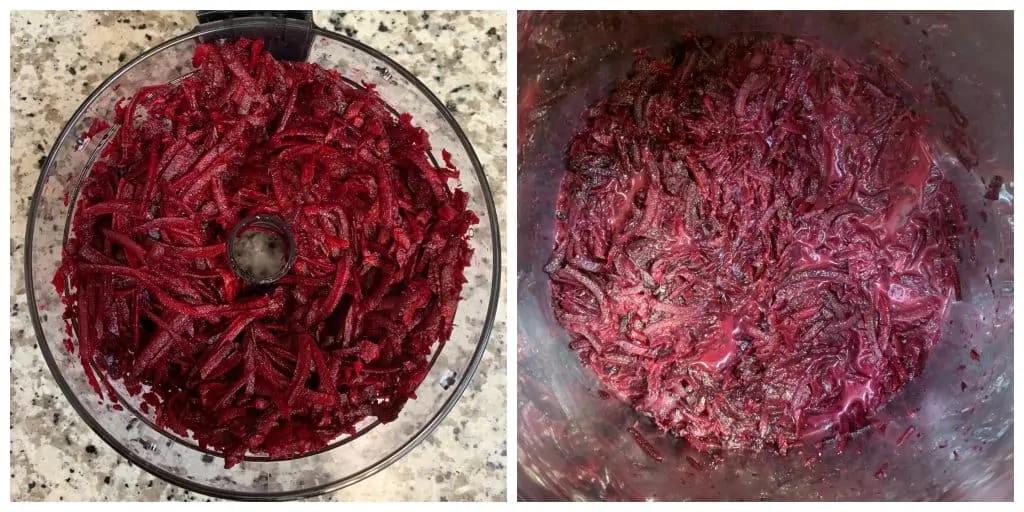 step to grate beetroot in food processor collage