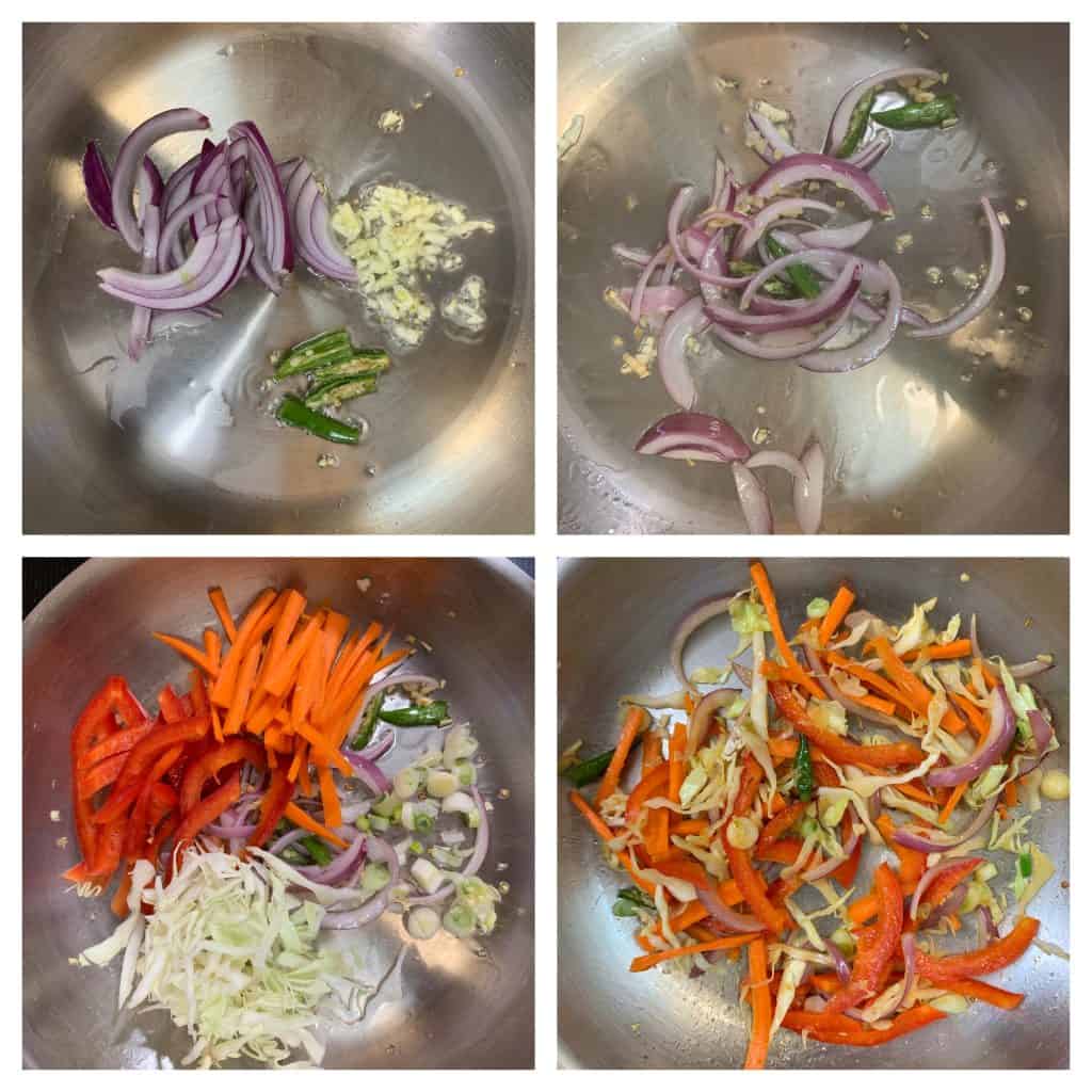 step to saute onions and veggies collage