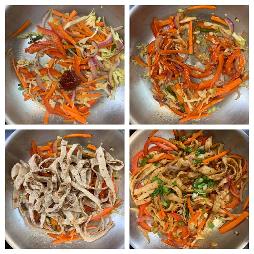 step to add sauces and chapati noodles collage