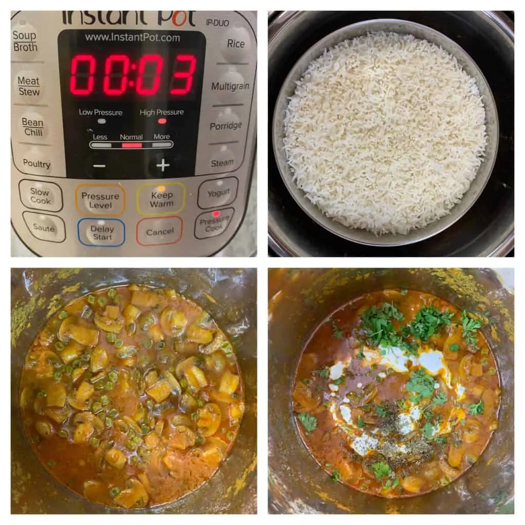 steps to pressure cook mushroom masala collage