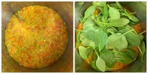 step to add spinach and lemon juice to the cooked soup collage