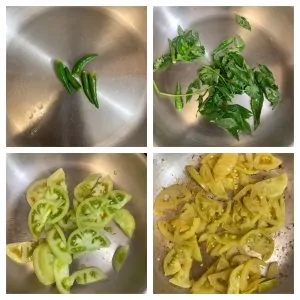step to saute cilantro green chili and raw tomato collage