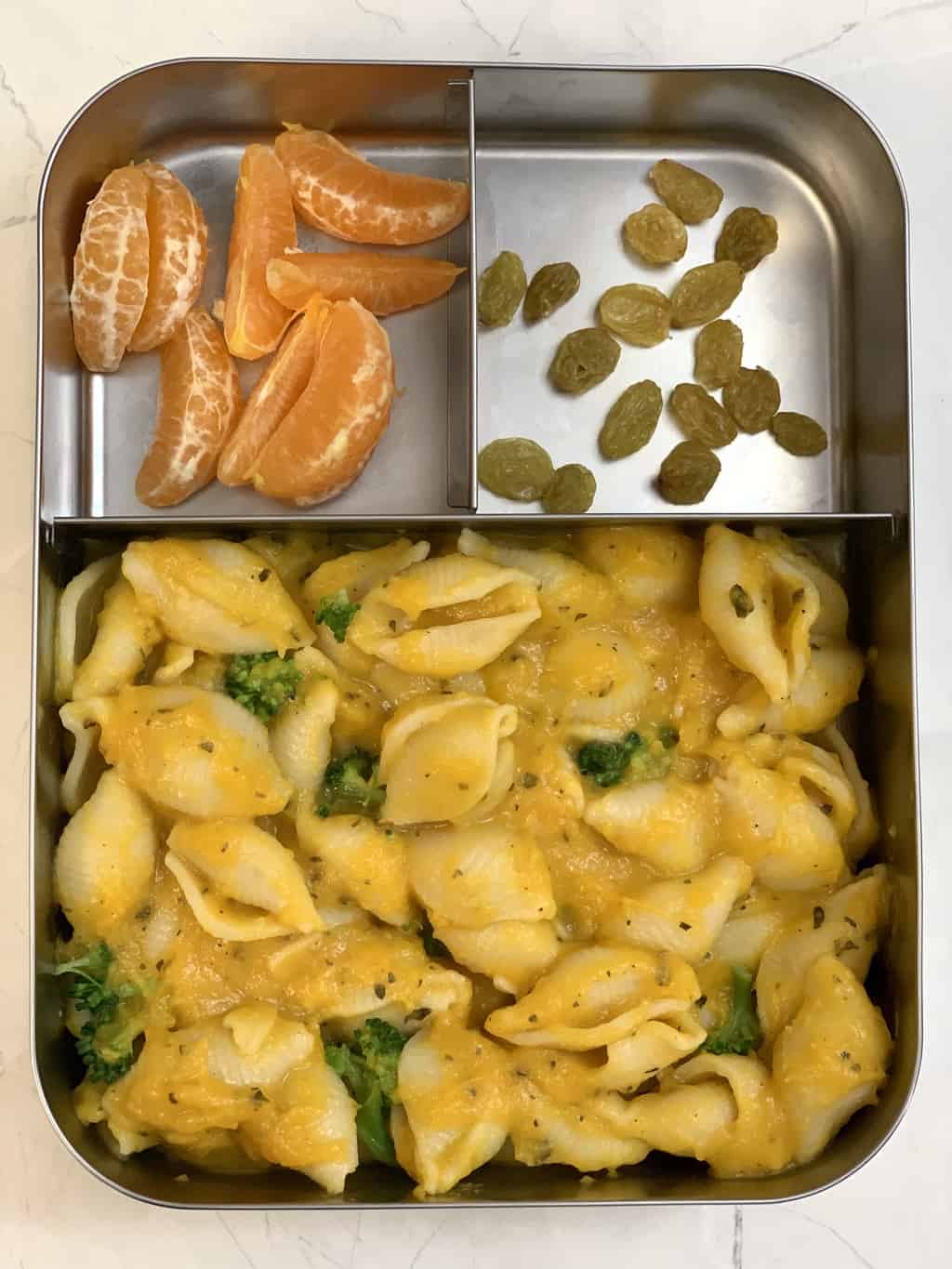 Butternut Squash Pasta with raisins and Orange in bento steel lunch box