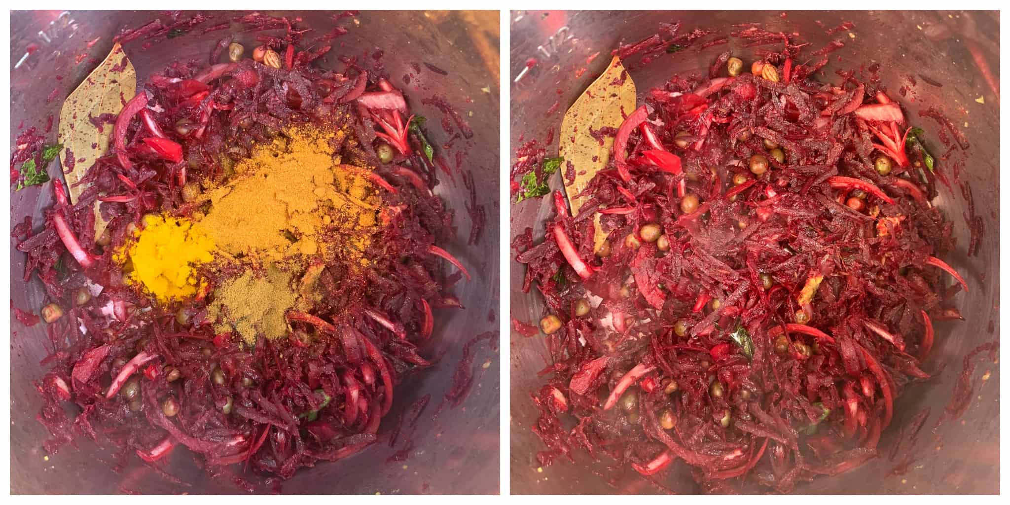 step to add dry spices and cook for beetroot rice pilaf collage
