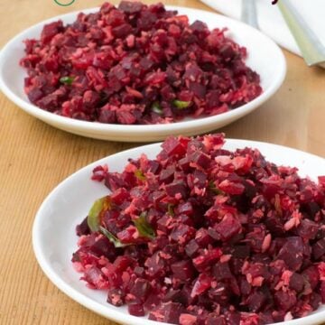 Beetroot stir fry served on two plates