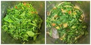 step to cook spinach and green peas collage