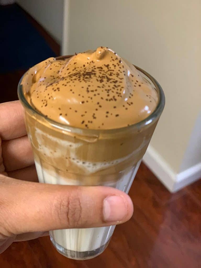 dalgona coffee in a coffee cup