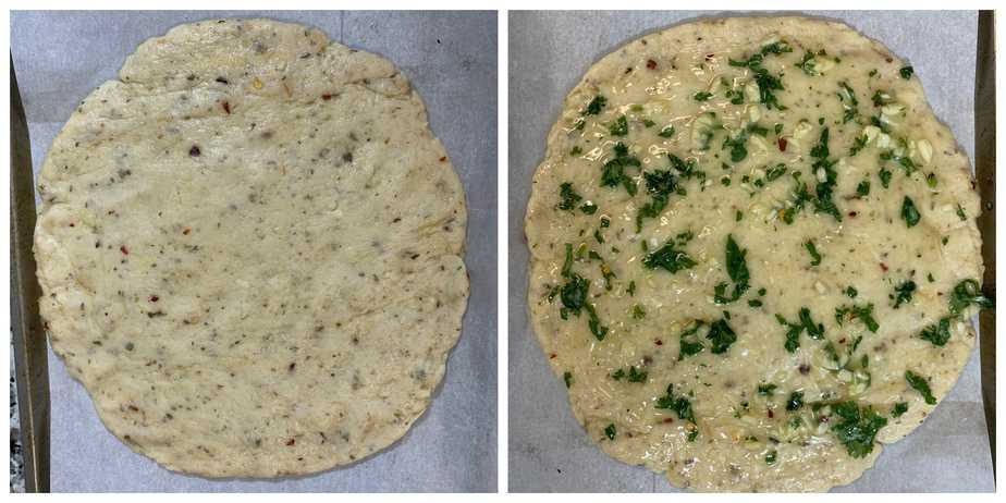step to apply garlic butter on bread collage