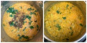 step to add garam masala and cilantro collage
