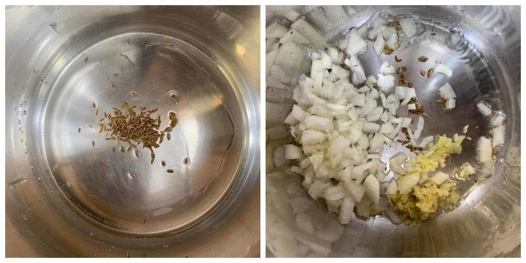 step to saute onions and ginger garlic collage