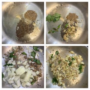 step to prepare tempering and saute onions collage
