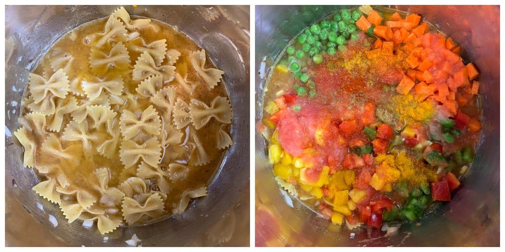 step to add pasta and vegetables collage