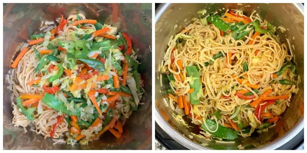 add in the veggies and mix well Instant Pot Vegetable Chow Mein