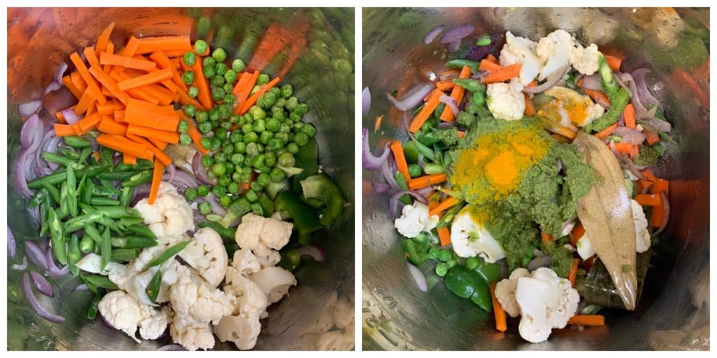 step to add vegetables and coconut mint paste collage