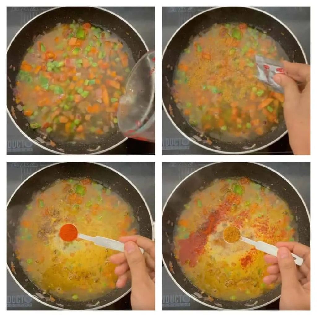 steps to add water and spices collage