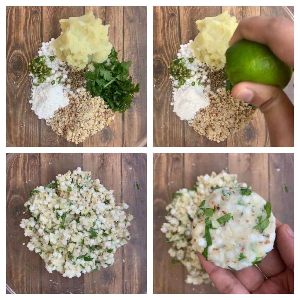 step to prepare the sabudana vada dough collage